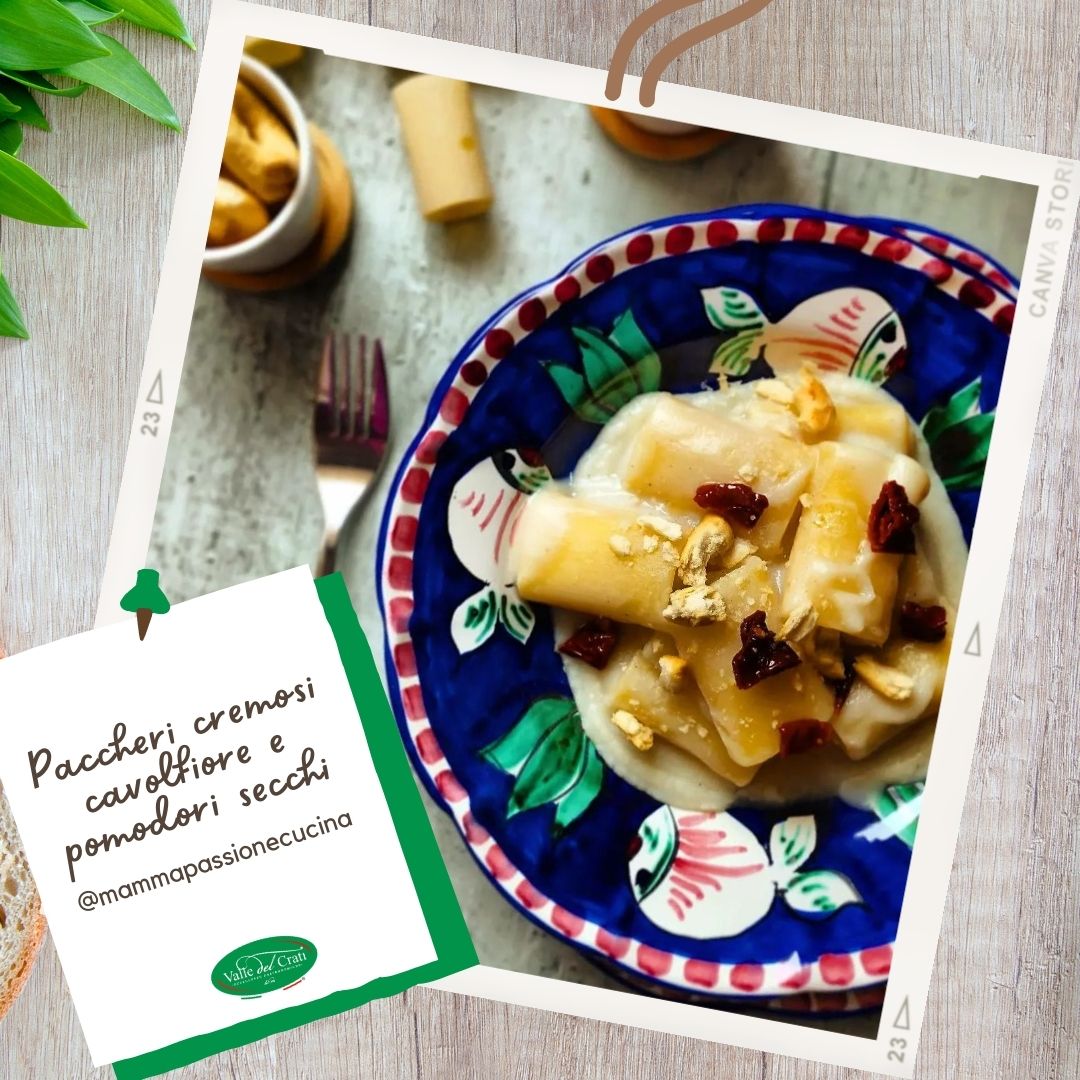 Paccheri cremosi con cavolfiore e pomodori secchi